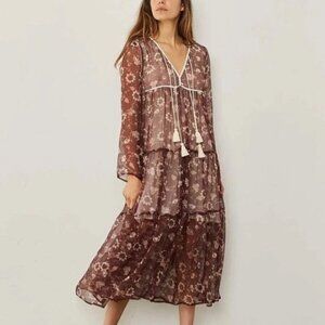 Christy Dawn ‘The Paloma Dress’. Plum Floral Silk Lined. XL